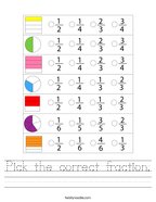 Pick the correct fraction Handwriting Sheet
