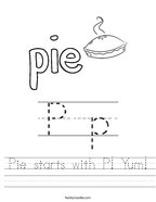 Pie starts with P Yum Handwriting Sheet