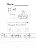 Pie starts with... Worksheet