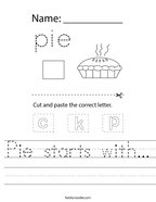 Pie starts with Handwriting Sheet