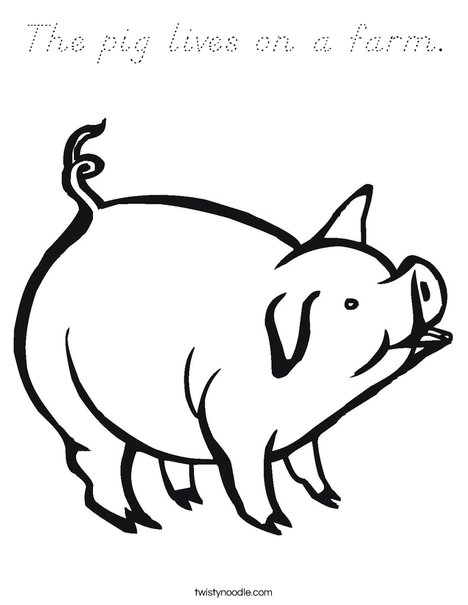 The pig lives on a farm Coloring Page - D'Nealian - Twisty Noodle