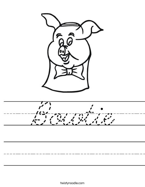 Pig with Bow Tie Worksheet