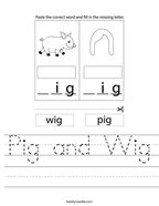 Pig and Wig Handwriting Sheet