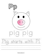 Pig starts with P Handwriting Sheet