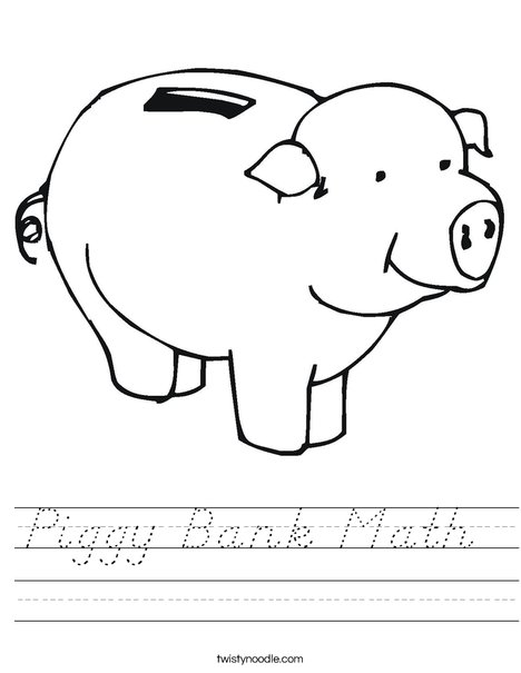 Piggy Bank Math Worksheet - D'Nealian - Twisty Noodle