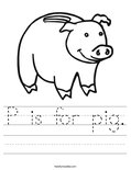 P is for pig. Worksheet