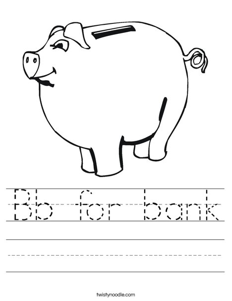 Child's Piggy Bank Worksheet