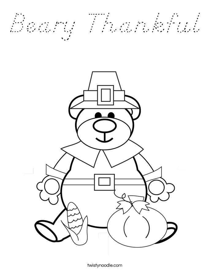 Beary Thankful Coloring Page