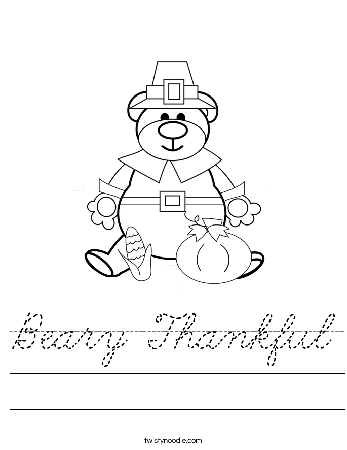 Beary Thankful Worksheet