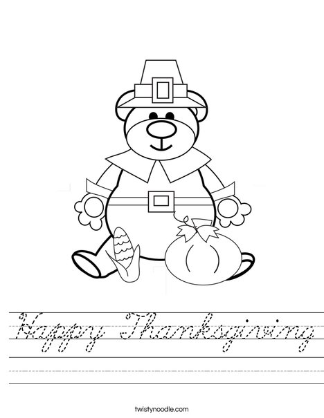 Pilgrim Bear Worksheet
