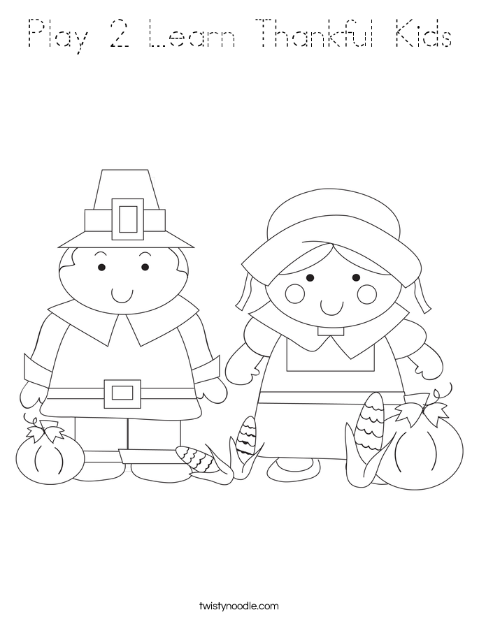 Play 2 Learn Thankful Kids Coloring Page