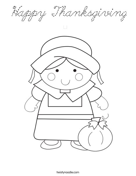 Pilgrim Girl Coloring Page