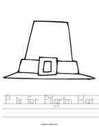 P is for Pilgrim Hat Handwriting Sheet