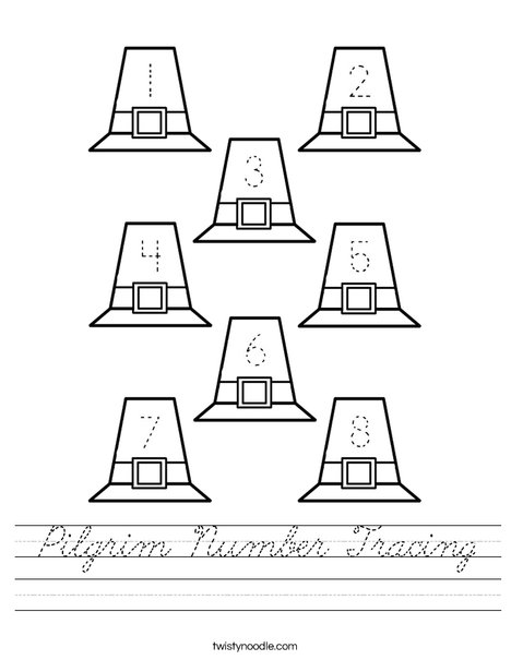 Pilgrim Number Tracing Worksheet