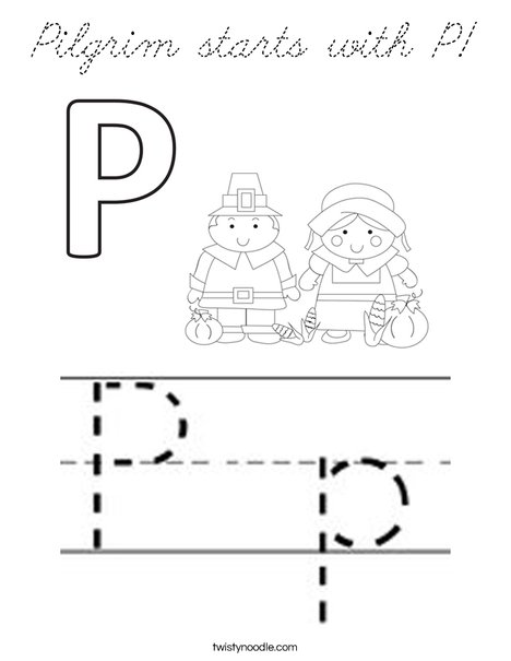 Pilgrim starts with P! Coloring Page