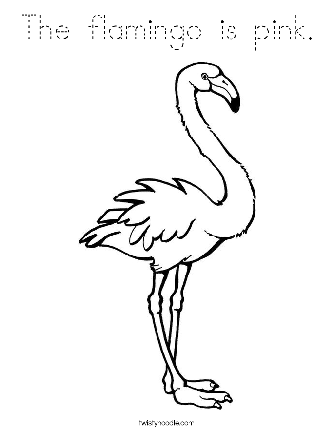 The flamingo is pink. Coloring Page