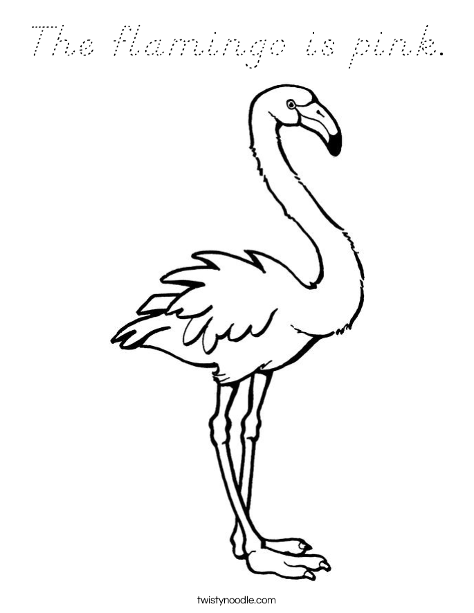 The flamingo is pink. Coloring Page