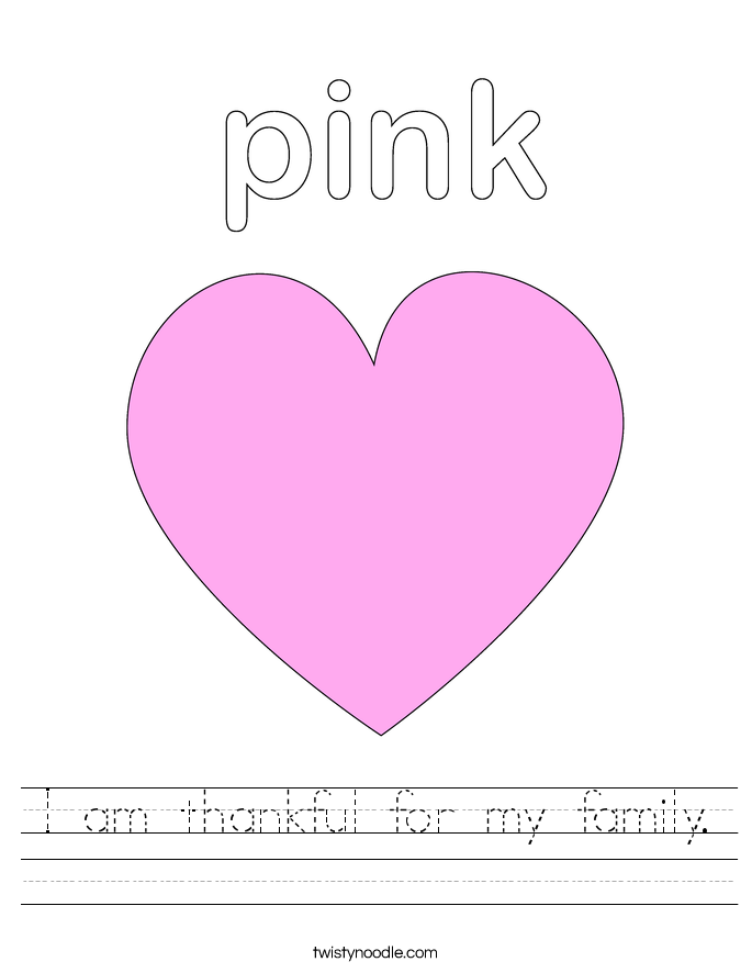 I am thankful for my family. Worksheet