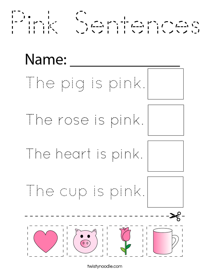 Pink Sentences Coloring Page