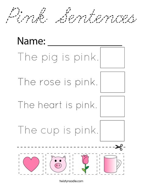 Pink Sentences Coloring Page