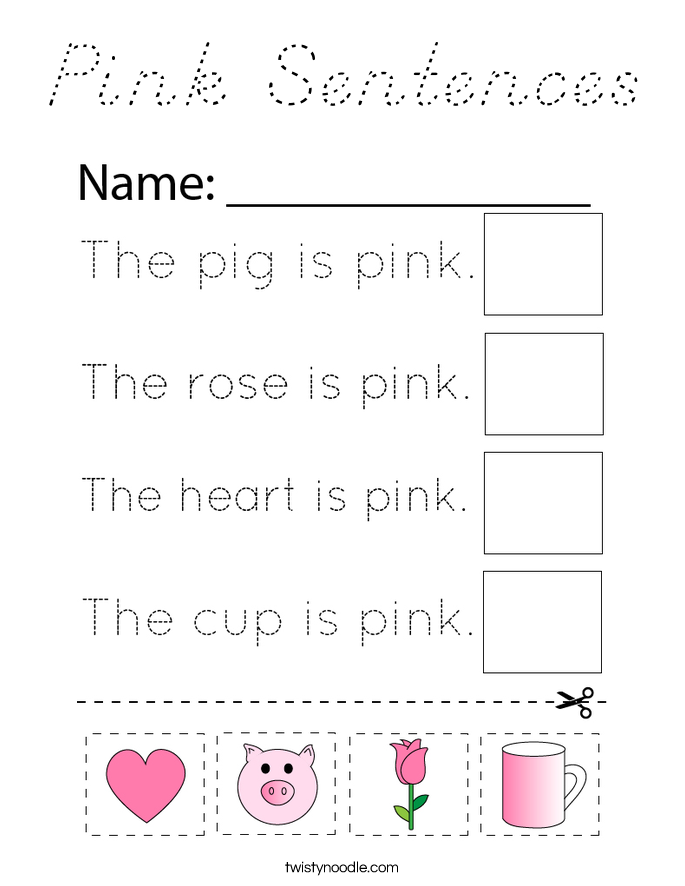 Pink Sentences Coloring Page
