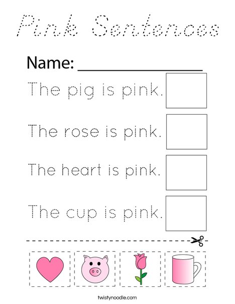 Pink Sentences Coloring Page