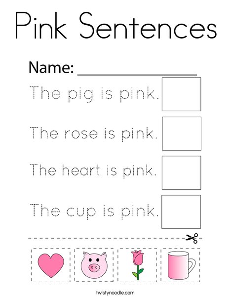 Pink Sentences Coloring Page