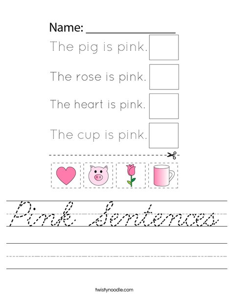 Pink Sentences Worksheet