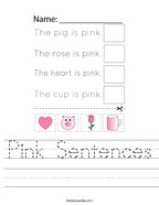 Pink Sentences Handwriting Sheet