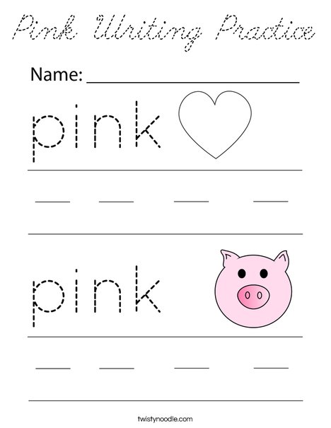 Pink Writing Practice Coloring Page