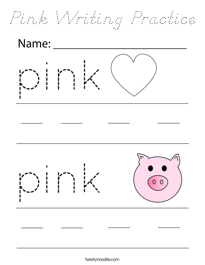 Pink Writing Practice Coloring Page