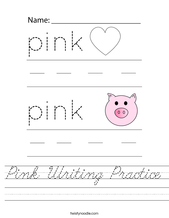 Pink Writing Practice Worksheet