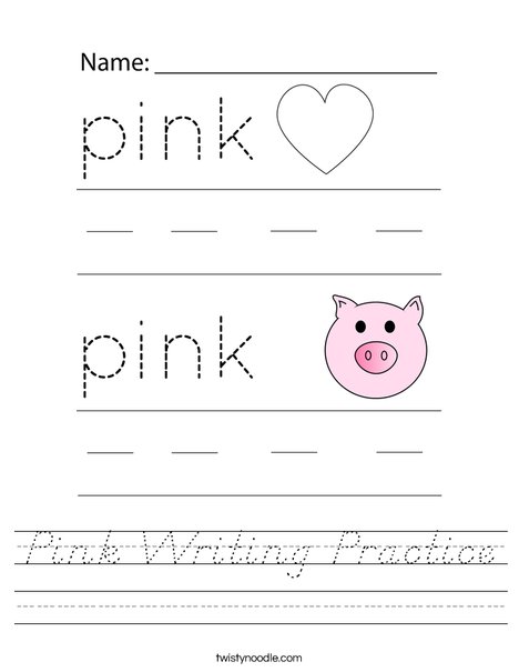 Pink Writing Practice Worksheet