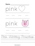 Pink Writing Practice Handwriting Sheet