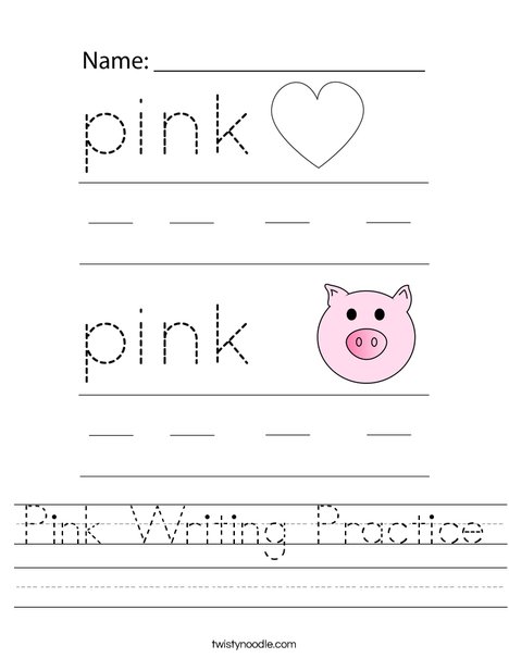 Pink Writing Practice Worksheet