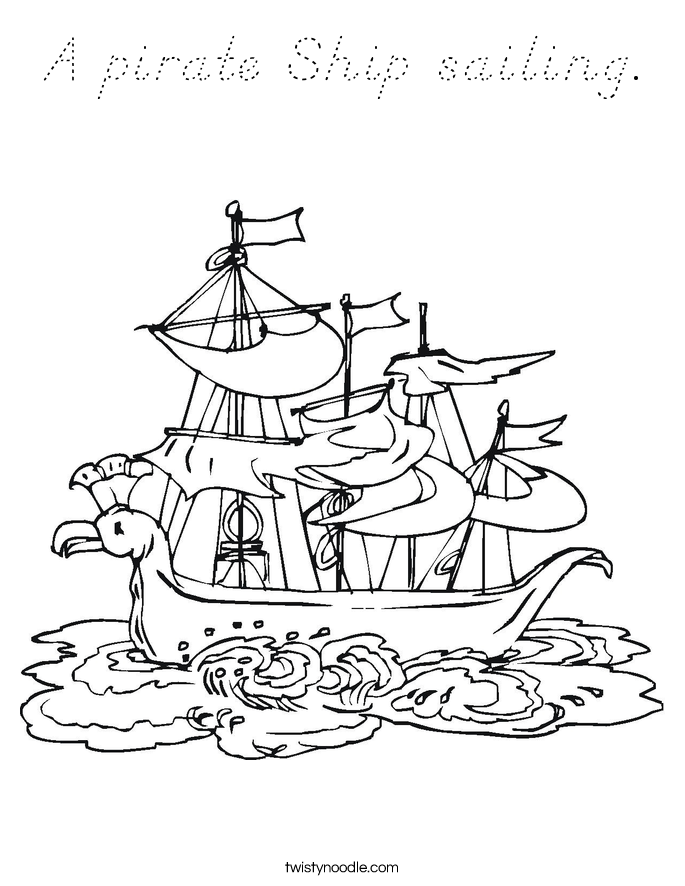 A pirate Ship sailing. Coloring Page