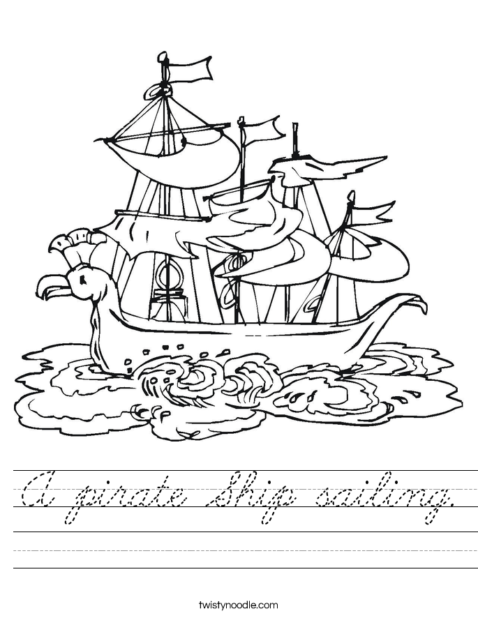 A pirate Ship sailing. Worksheet