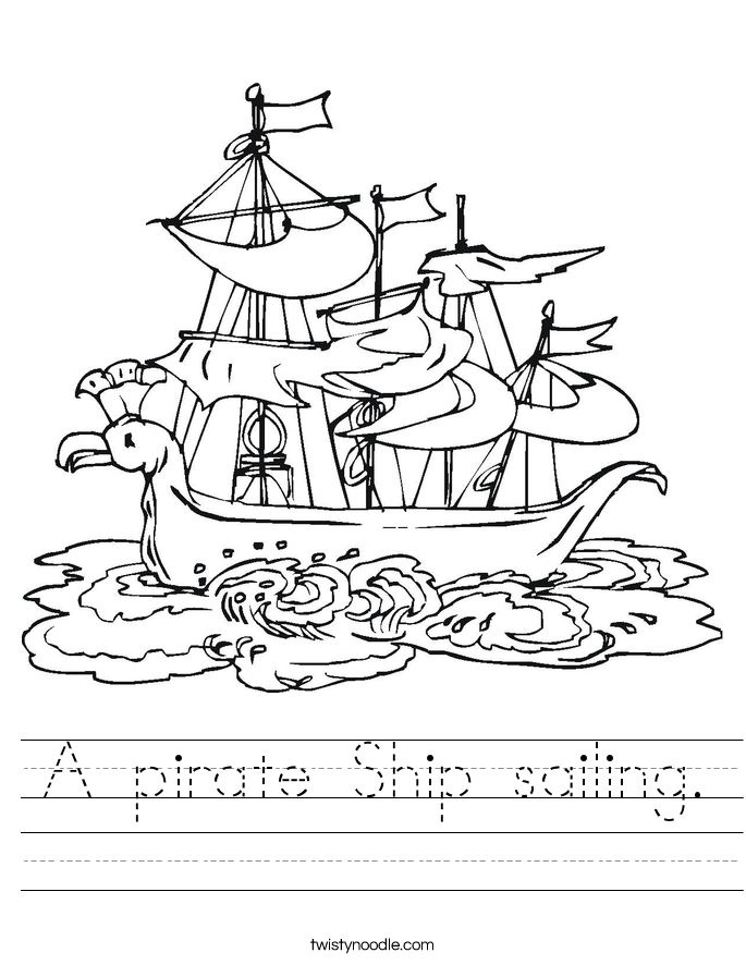 A pirate Ship sailing. Worksheet