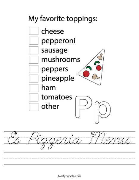 Pizza Chef Worksheet