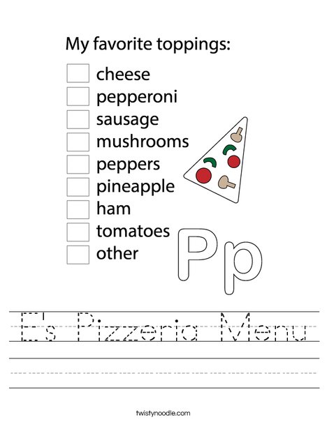 Pizza Chef Worksheet