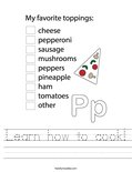 Learn how to cook! Worksheet