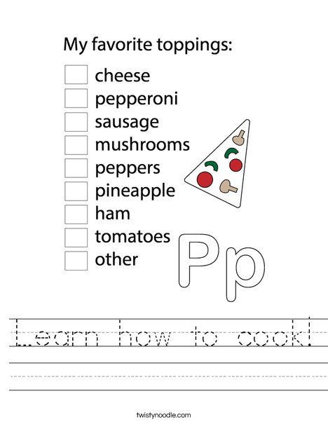 Learn how to cook Worksheet - Twisty Noodle