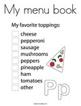 My menu book Coloring Page