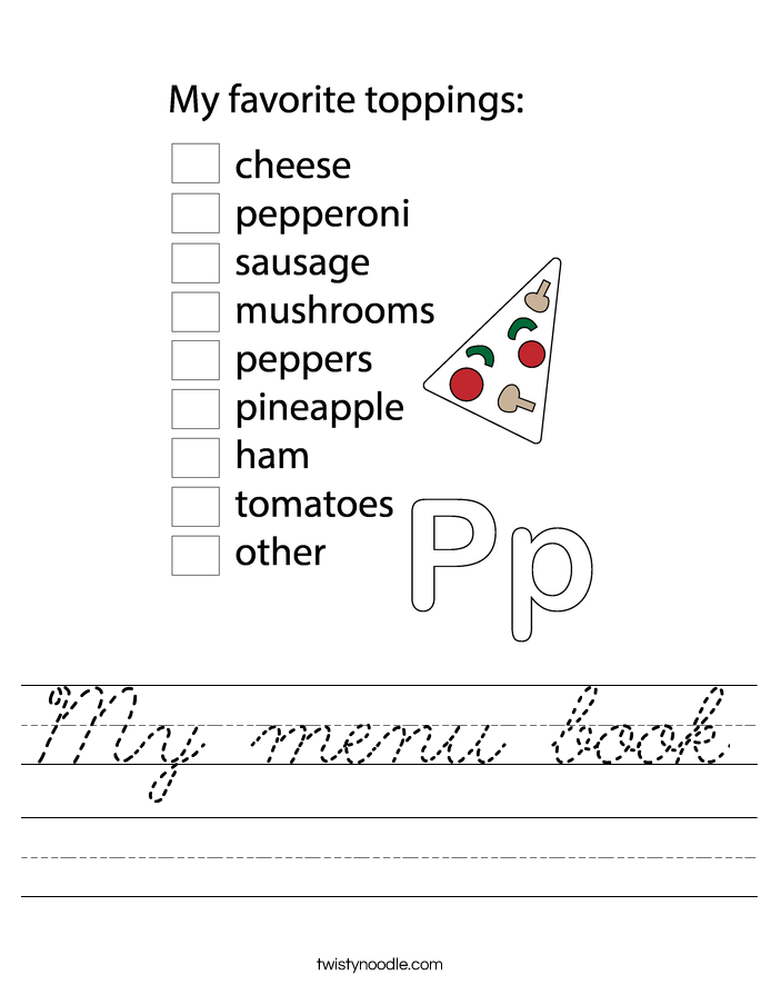 My menu book Worksheet