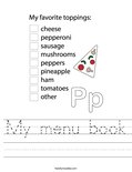 My menu book Worksheet
