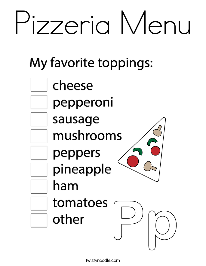 Pizzeria Menu Coloring Page