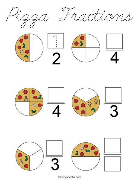 Pizza fractions Coloring Page