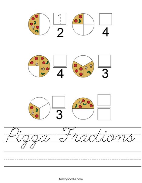 Pizza fractions Worksheet