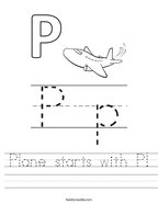 Plane starts with P Handwriting Sheet