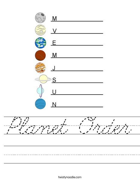 Planet Order Worksheet